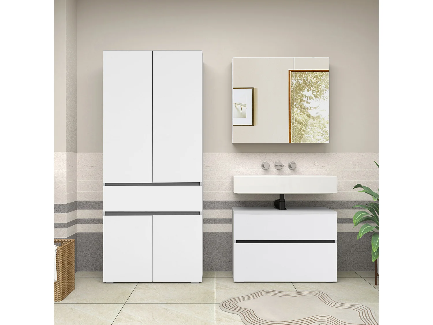 Wisla  | Meuble de salle de bain avec 4 portes 1 tiroir aspect bois blanc