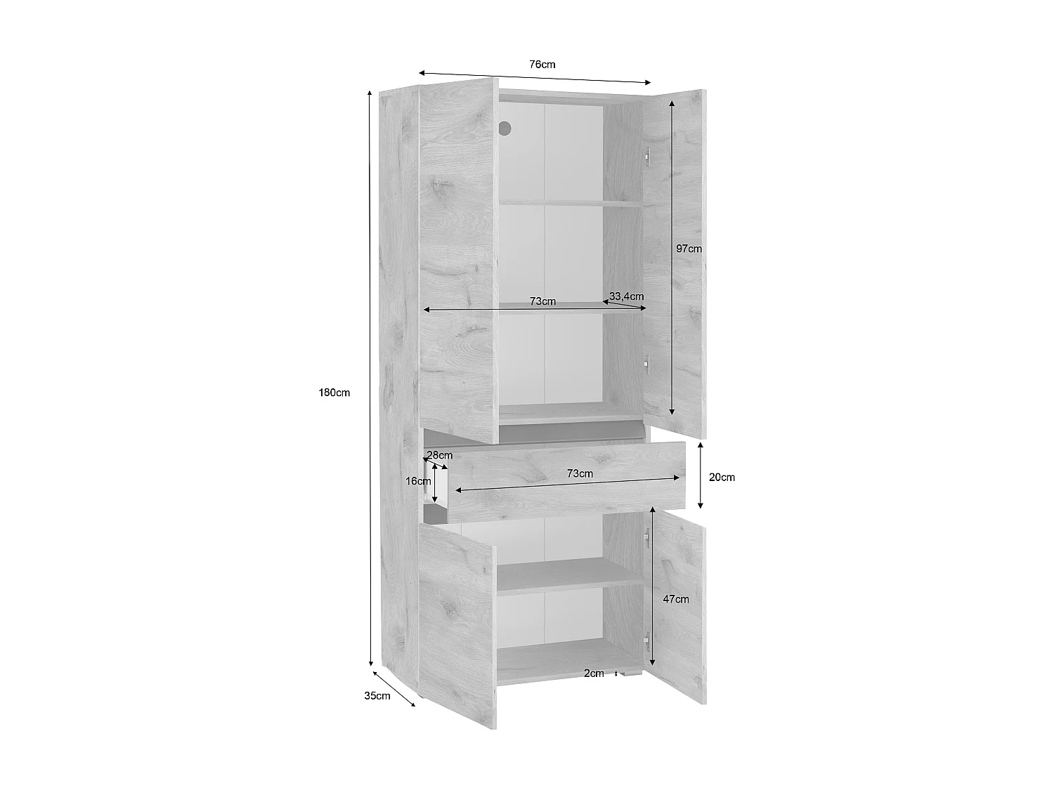 Wisla  | Meuble de salle de bain avec 4 portes 1 tiroir aspect bois blanc