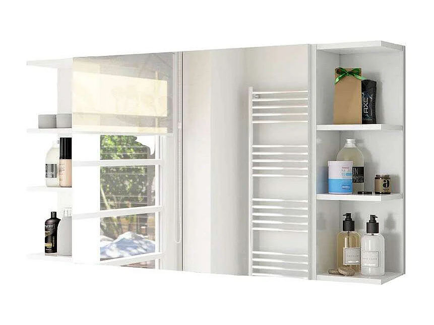 Pack armarios baño blanco brillo: 1 armario + 2 estantes, 100x65x21 cm