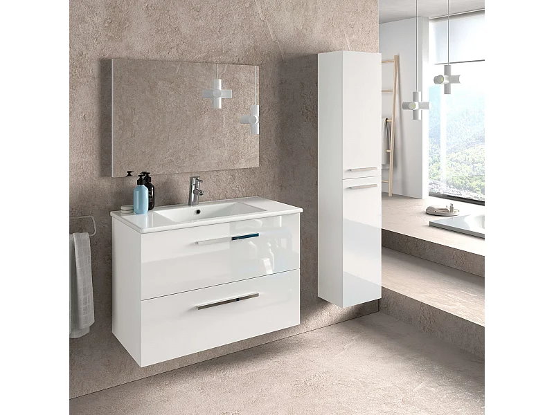 Pack Muebles Baño Aruba Contemporáneo: Mueble, Columna, Espejo, Lavamanos