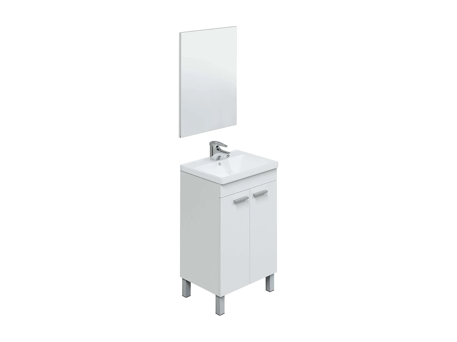Pack muebles baño blanco brillo: mueble + espejo + columna + lavabo