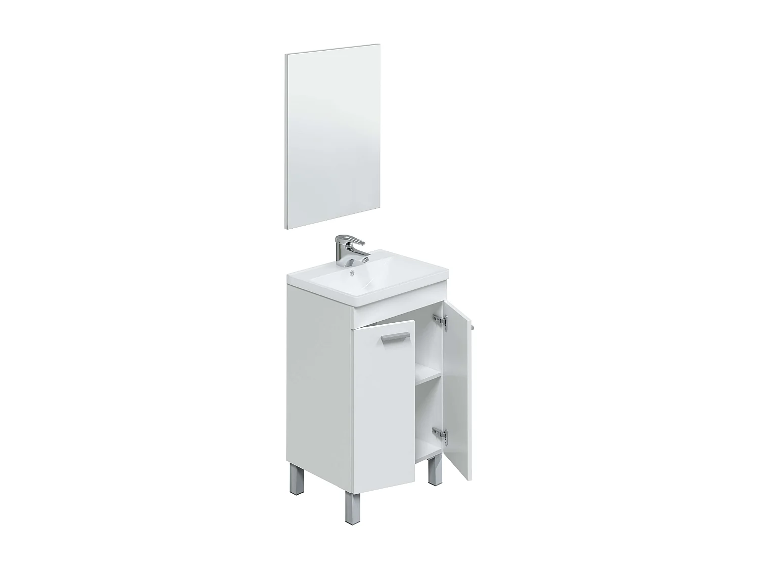 Pack muebles baño blanco brillo: mueble + espejo + columna + lavabo