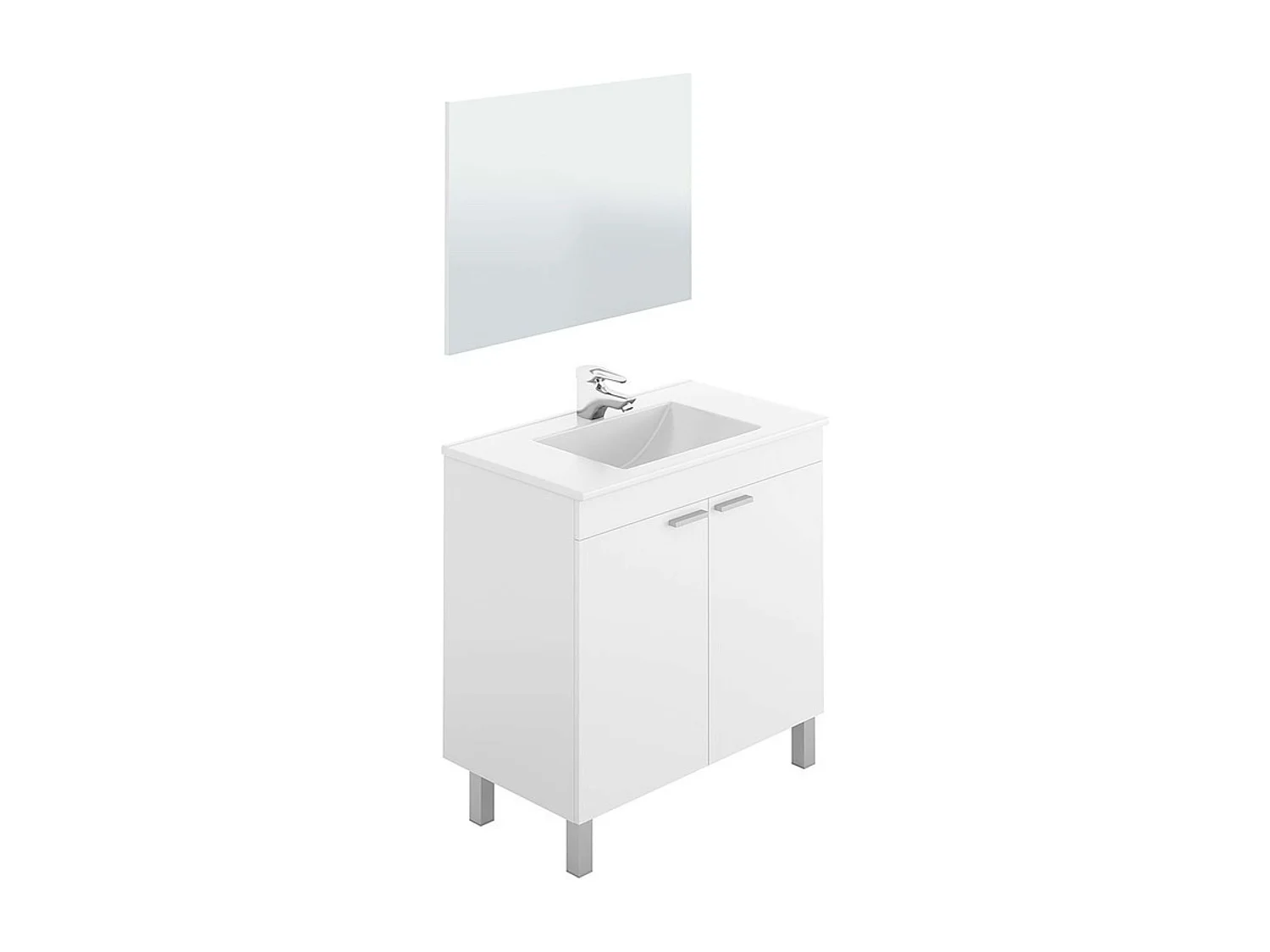 Pack mueble baño blanco brillo moderno: mueble + espejo + columna + lavabo