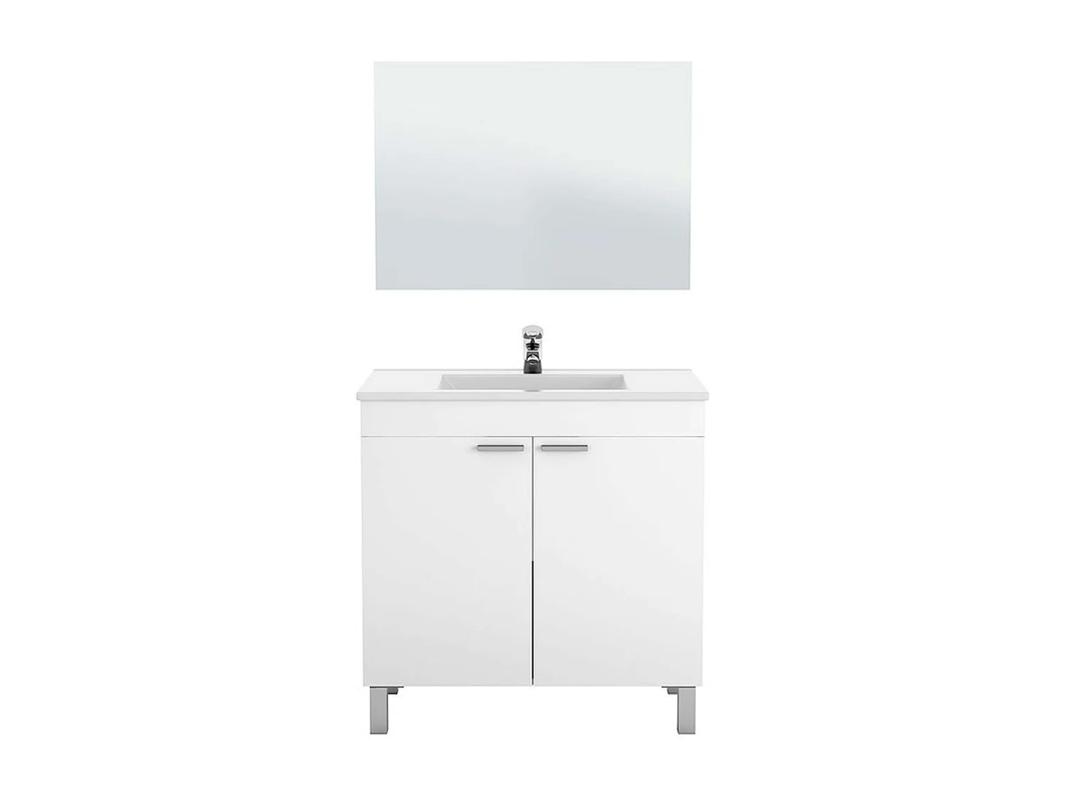 Pack mueble baño blanco brillo moderno: mueble + espejo + columna + lavabo