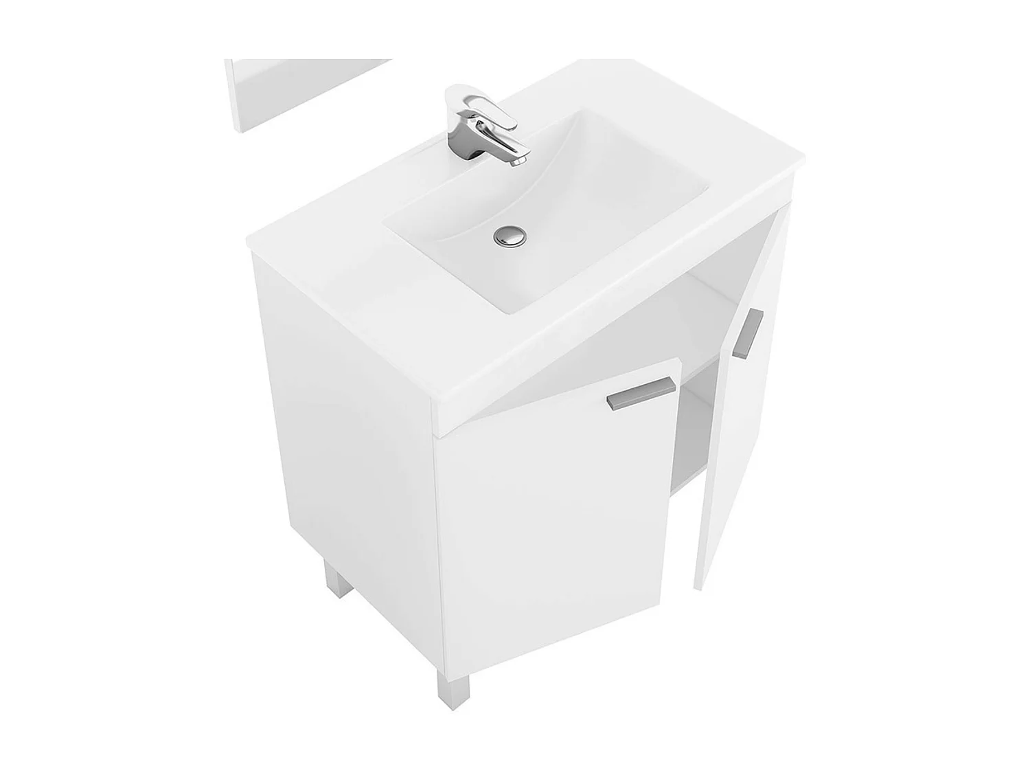 Pack mueble baño blanco brillo moderno: mueble + espejo + columna + lavabo