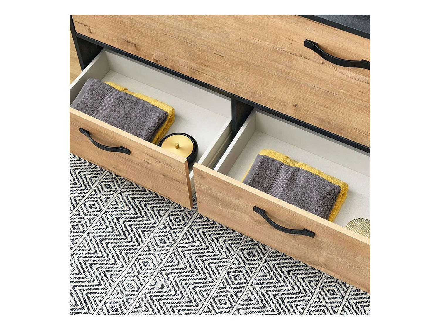Pack Muebles Baño Sena Roble Gold y Negro con Lavabos incluidos