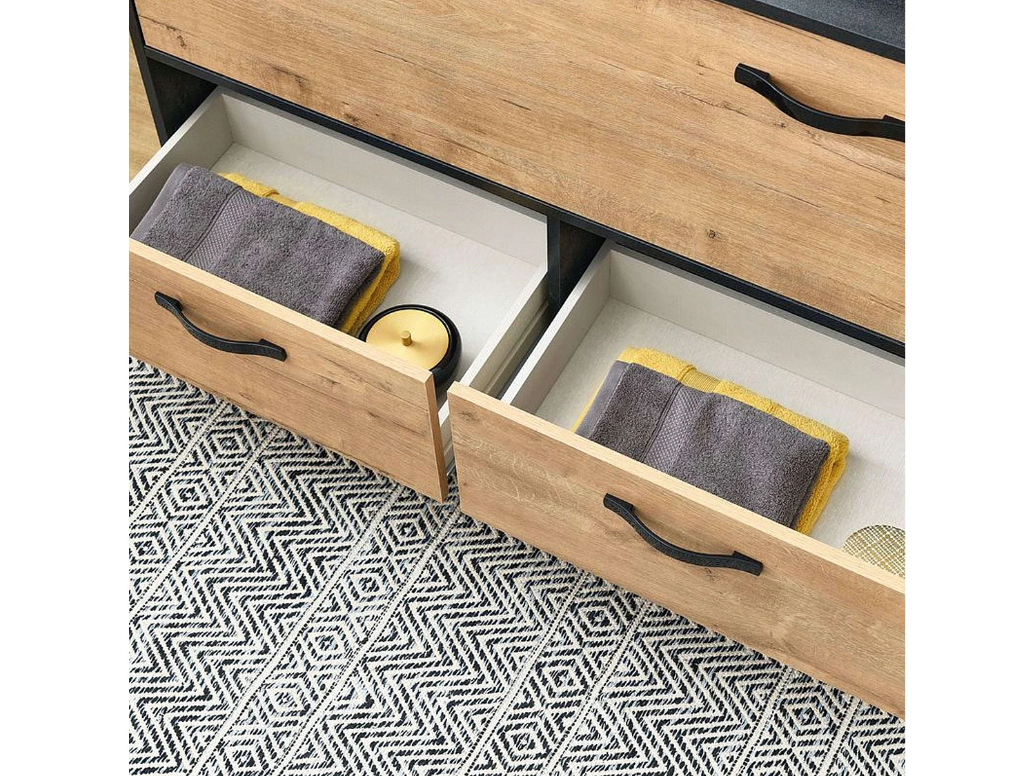 Pack Muebles Baño Sena Roble Gold y Negro con Lavabos incluidos