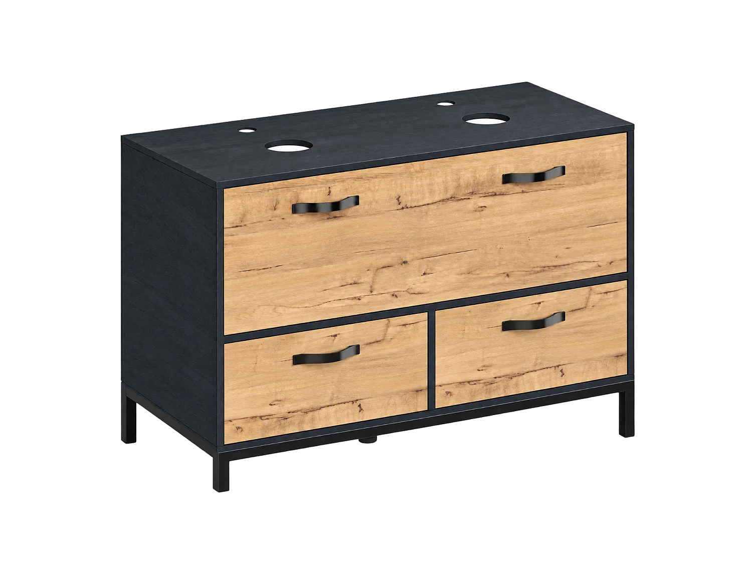 Pack Muebles Baño Sena Roble Gold y Negro con Lavabos incluidos