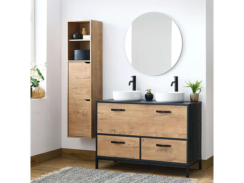 Pack Muebles Baño Sena Roble Gold y Negro con Lavabos incluidos