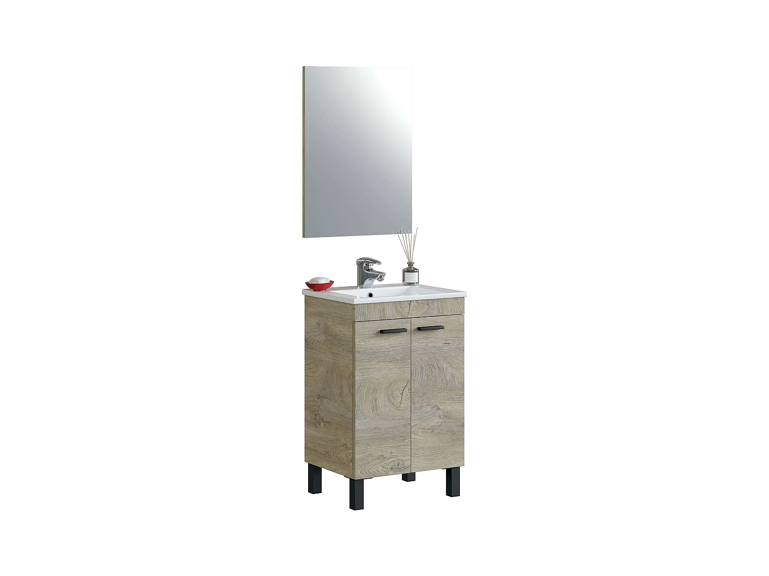 Pack Baño Roble Alaska: Mueble, Espejo, Lavabo, Columna Industrial