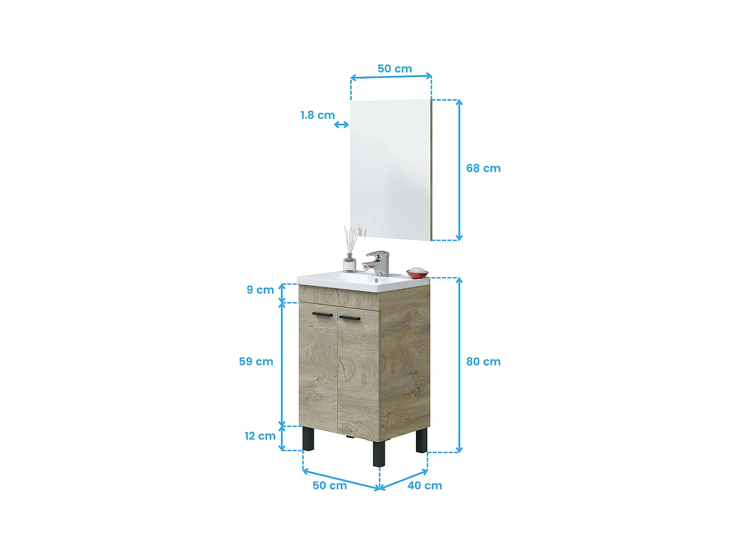 Pack Baño Roble Alaska: Mueble, Espejo, Lavabo, Columna Industrial