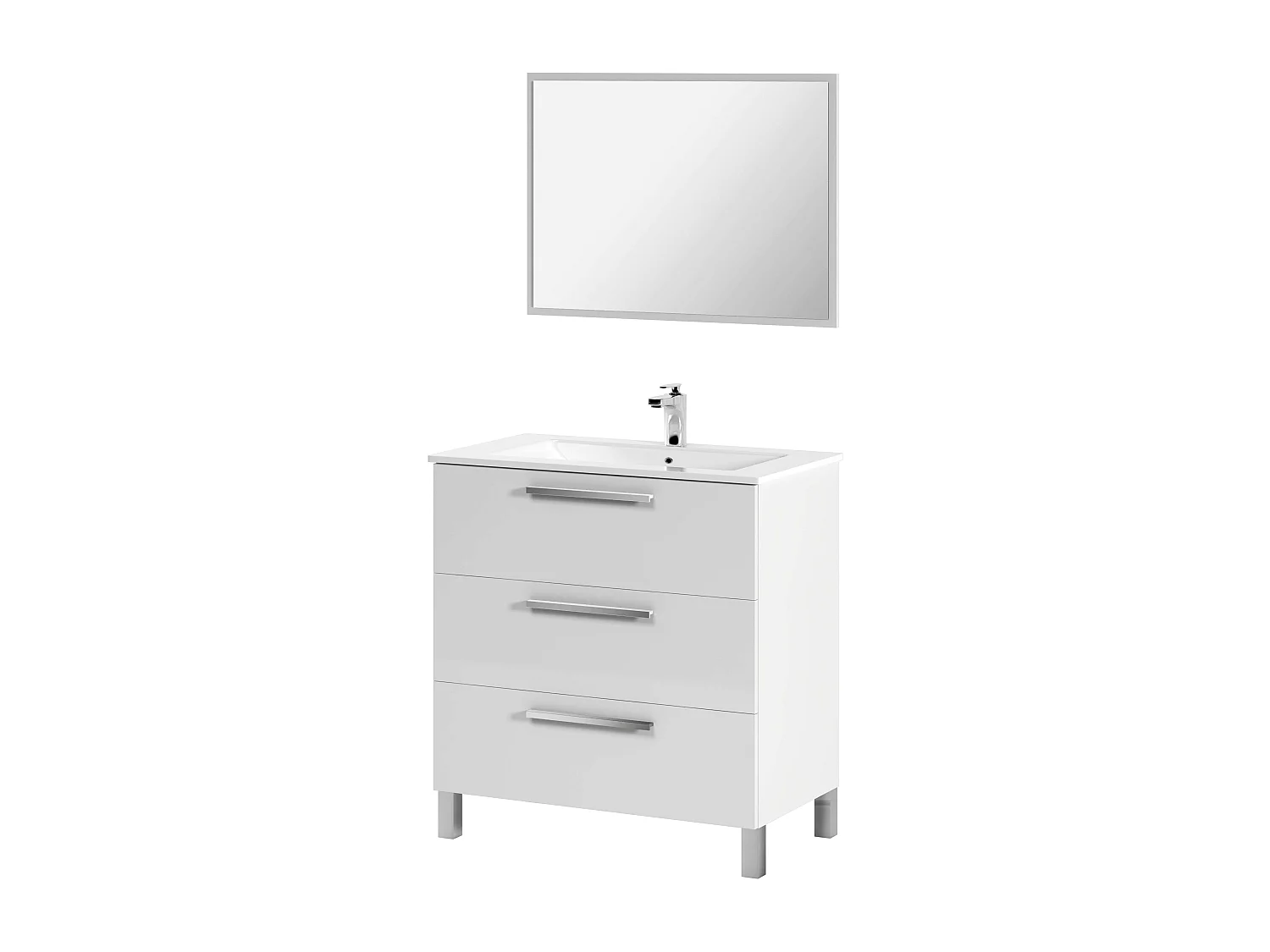 Pack baño Blanco brillo: mueble + espejo + lavabo cerámico + col. auxiliar