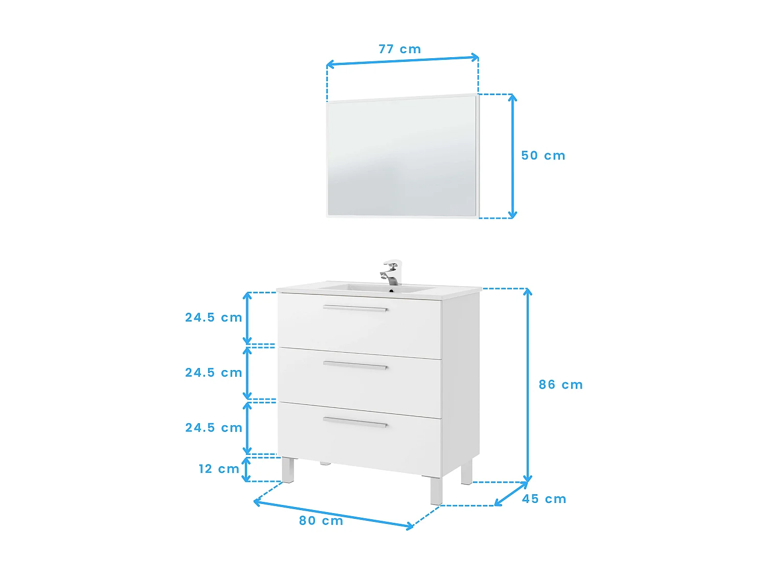 Pack baño Blanco brillo: mueble + espejo + lavabo cerámico + col. auxiliar