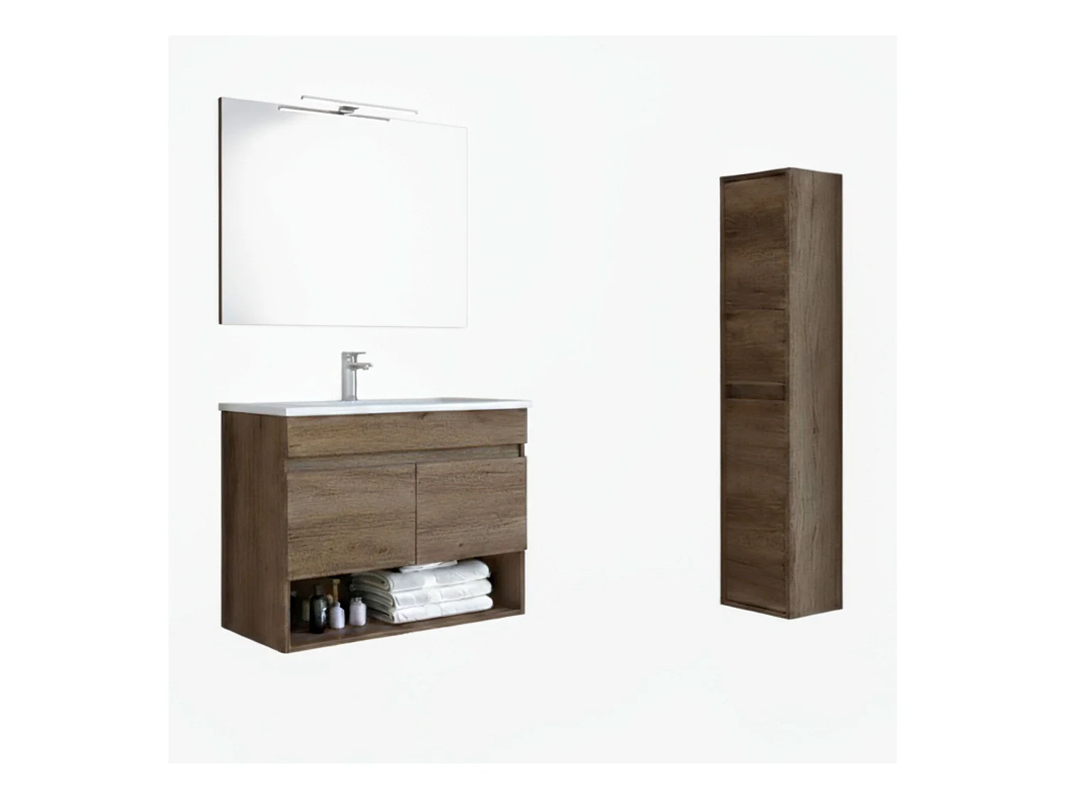 Pack Muebles Baño Roble Nordik: Mueble, Columna, Espejo, Lavabo