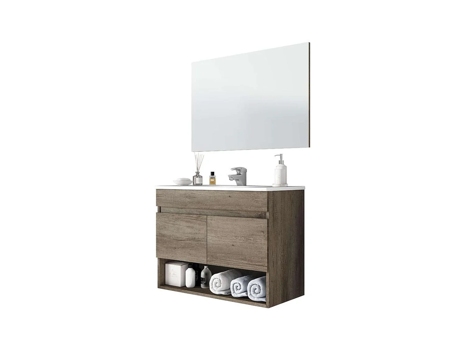 Pack Muebles Baño Roble Nordik: Mueble, Columna, Espejo, Lavabo