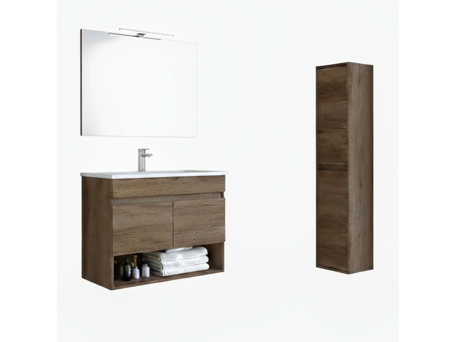 Pack Muebles Baño Roble Nordik: Mueble, Columna, Espejo, Lavabo