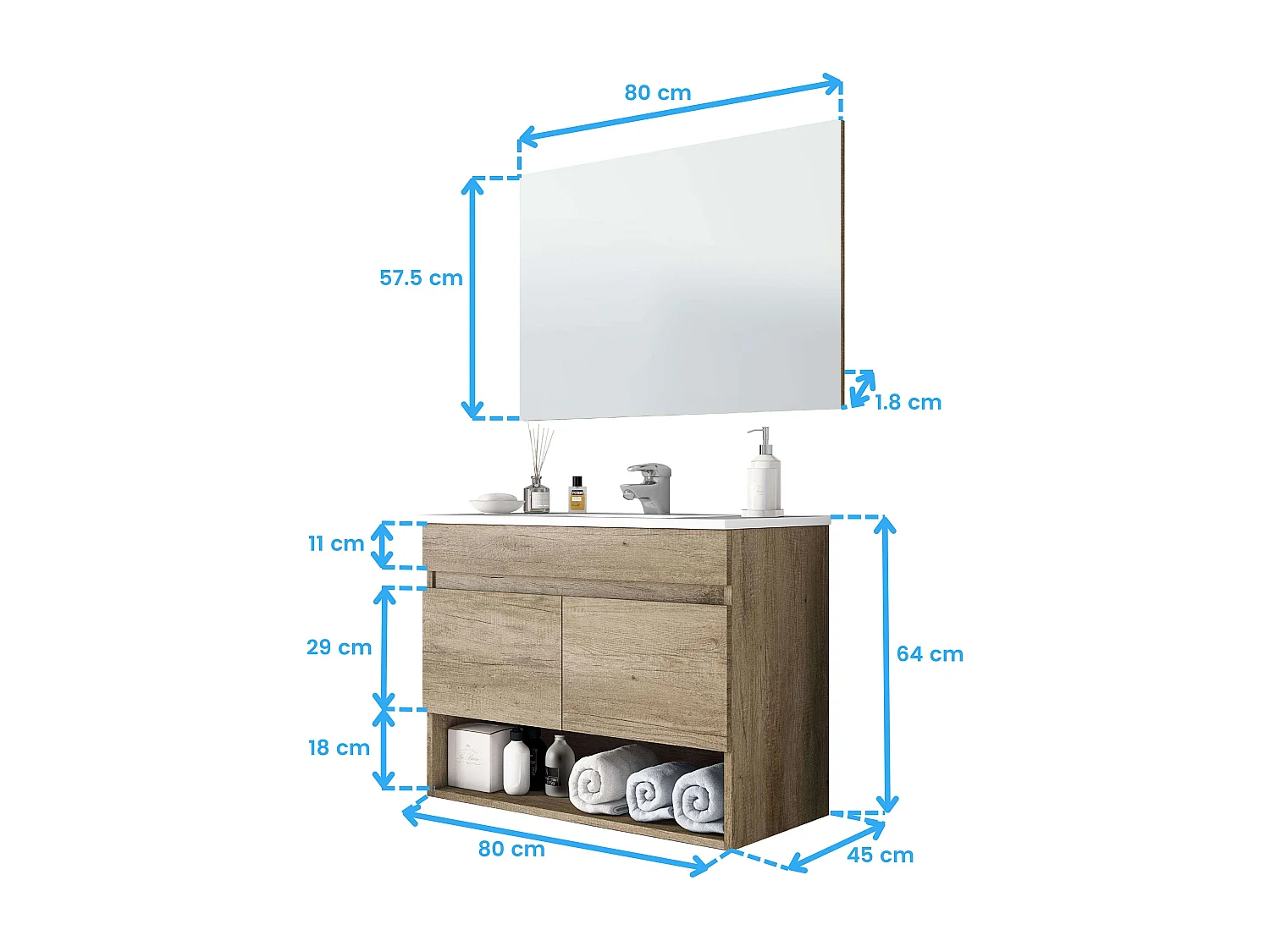 Pack Muebles Baño Roble Nordik: Mueble, Columna, Espejo, Lavabo
