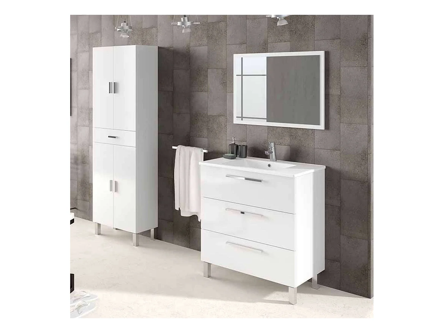 Pack Baño Melamina con Lavamanos + Espejo - Blanco