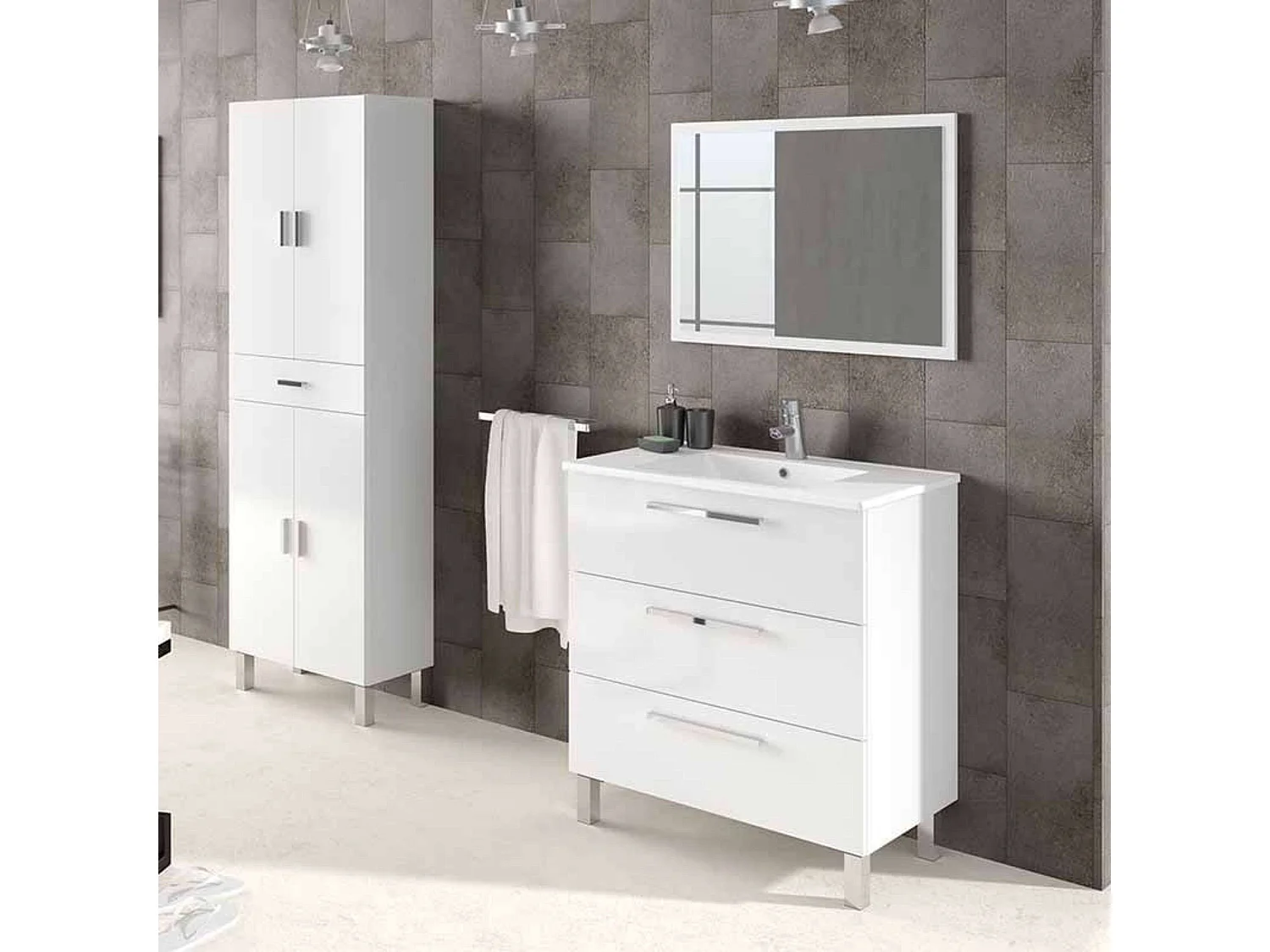 Pack Baño Melamina con Lavamanos + Espejo - Blanco