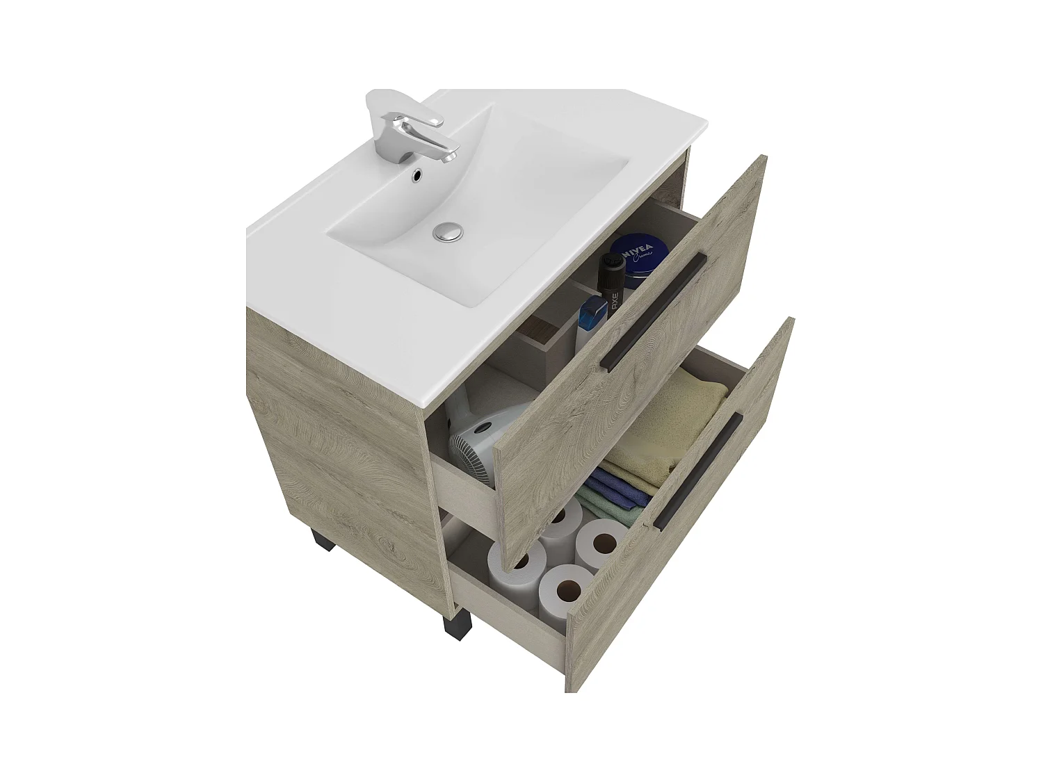 Pack Baño Athena Estilo Natural Roble Alaska: Mueble, Lavabo, Espejo, Columna