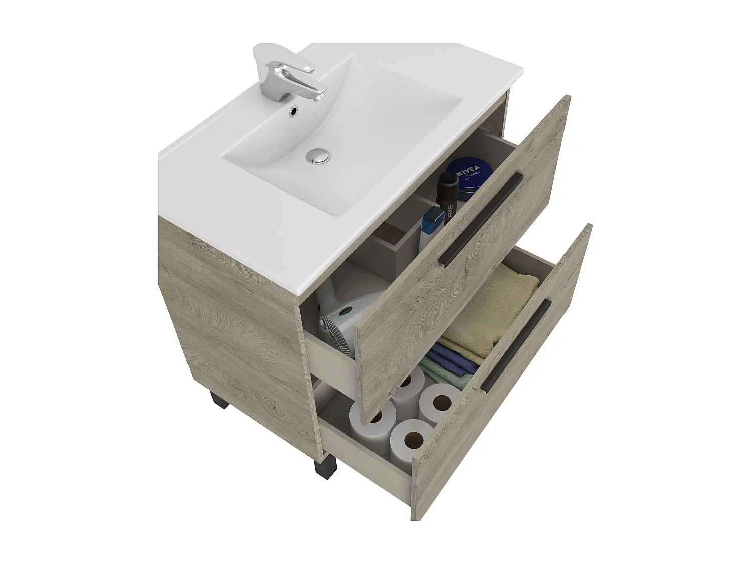 Pack Baño Athena Estilo Natural Roble Alaska: Mueble, Lavabo, Espejo, Columna