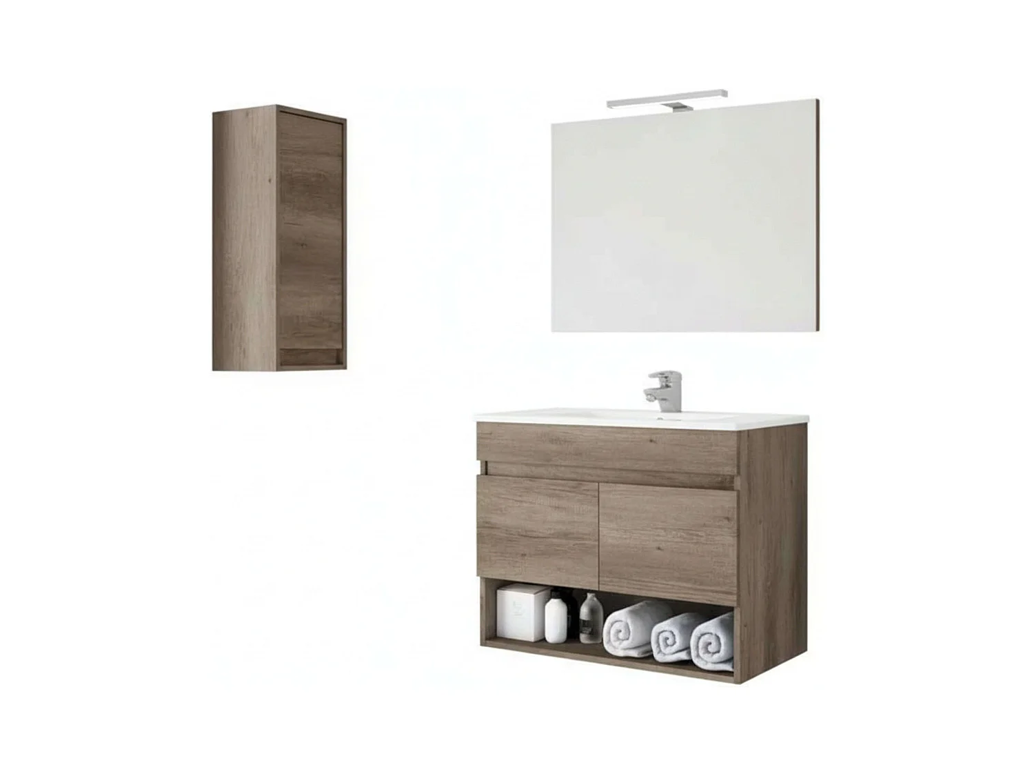 Pack Muebles Baño Roble Nordik: Mueble, Armario, Espejo, Lavabo