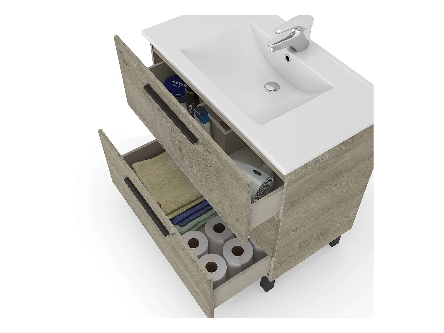 Pack Baño Completo Roble Alaska (mueble+Espejo+Columna) Lavabo Incluido