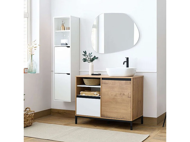 Pack Muebles Baño Támesis Roble Gold/Blanco con Lavabo Cerámico