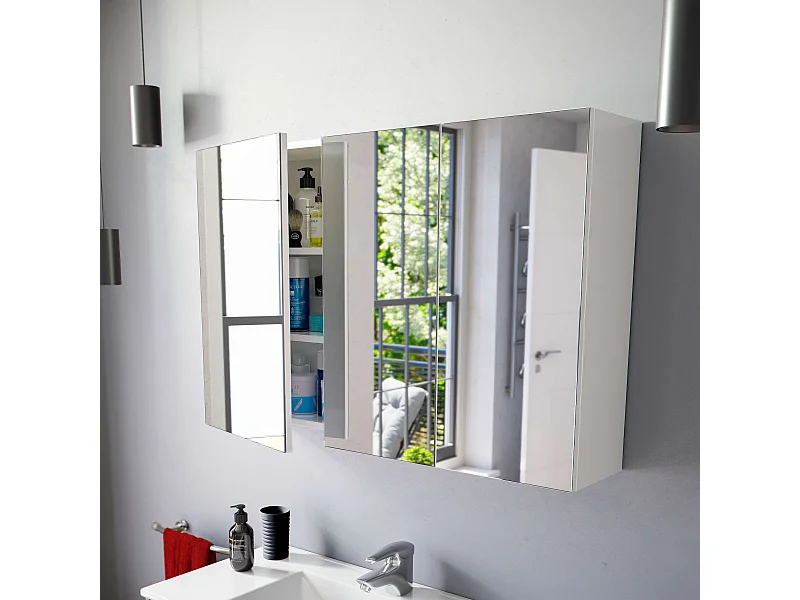 Pack 2 armarios baño espejo 3 puertas blanco brillo 100x65x21 cm