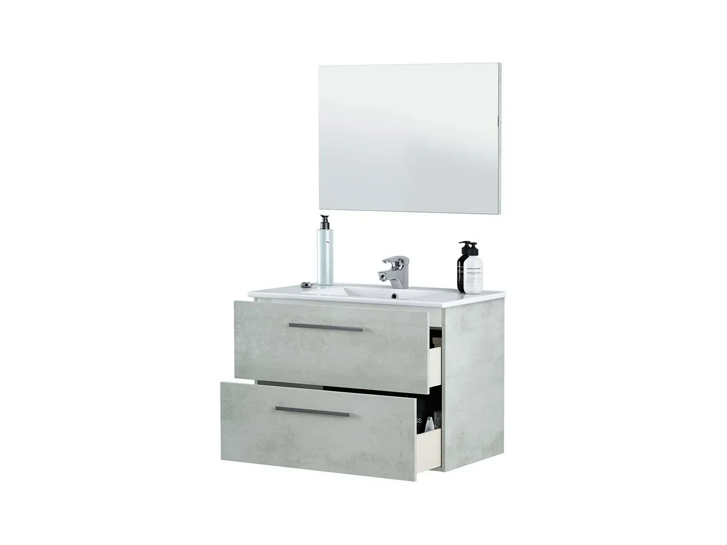 Pack Muebles Baño Aruba Estilo Industrial Cemento Mueble, Espejo, Lavamanos