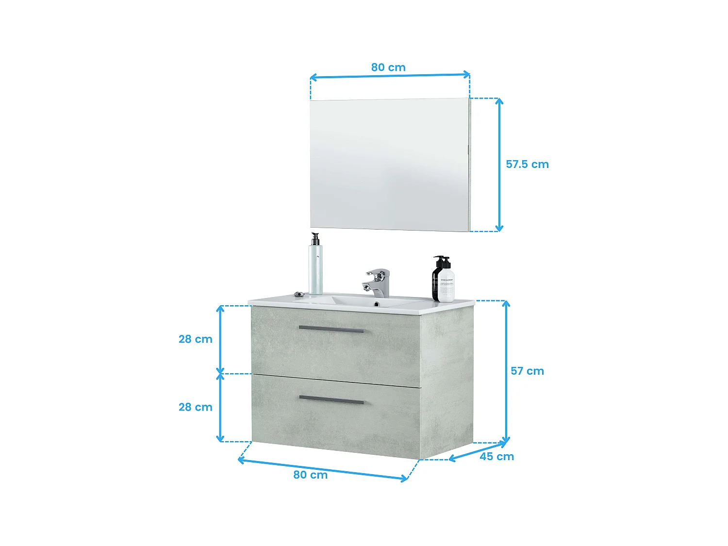 Pack Muebles Baño Aruba Estilo Industrial Cemento Mueble, Espejo, Lavamanos