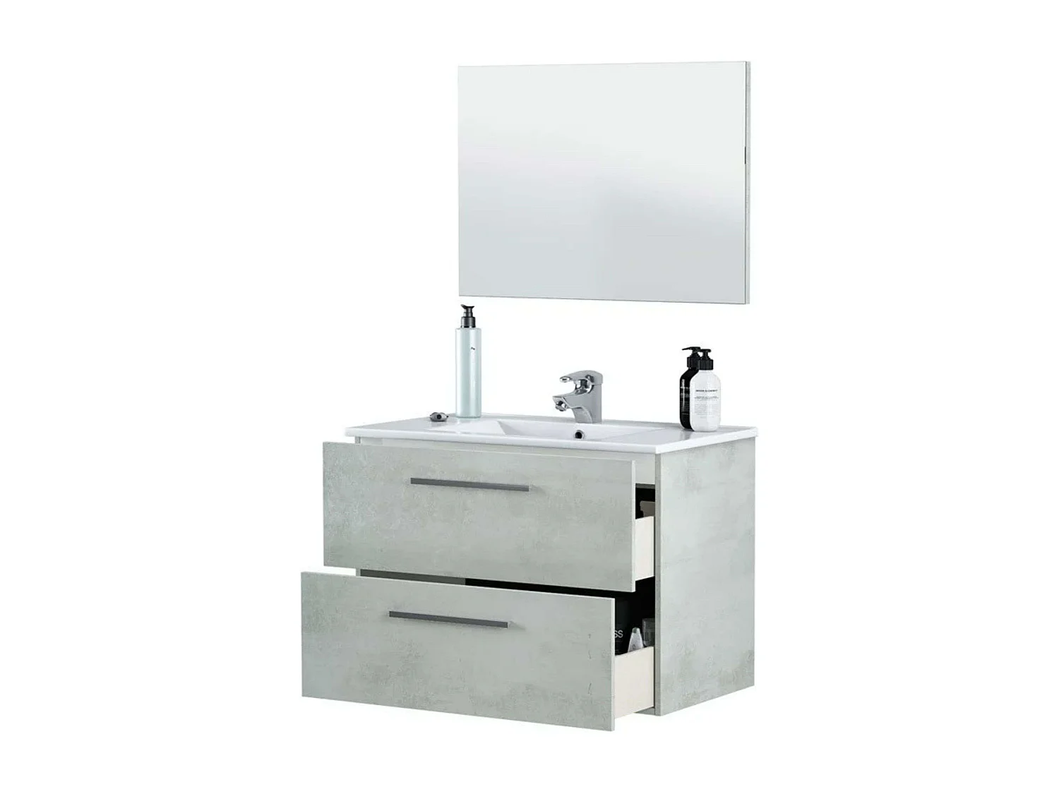 Pack Muebles Baño Aruba Estilo Industrial Cemento Mueble, Espejo, Lavamanos