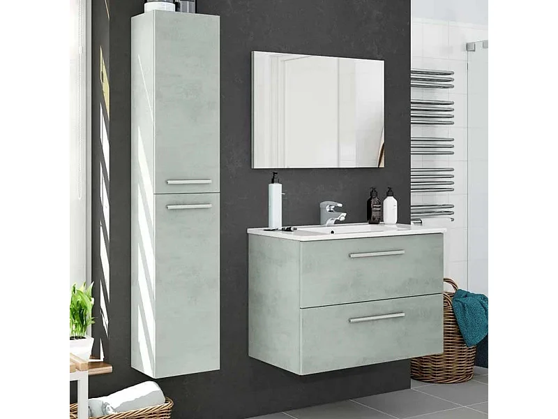 Pack Muebles Baño Aruba Estilo Industrial Cemento Mueble, Espejo, Lavamanos