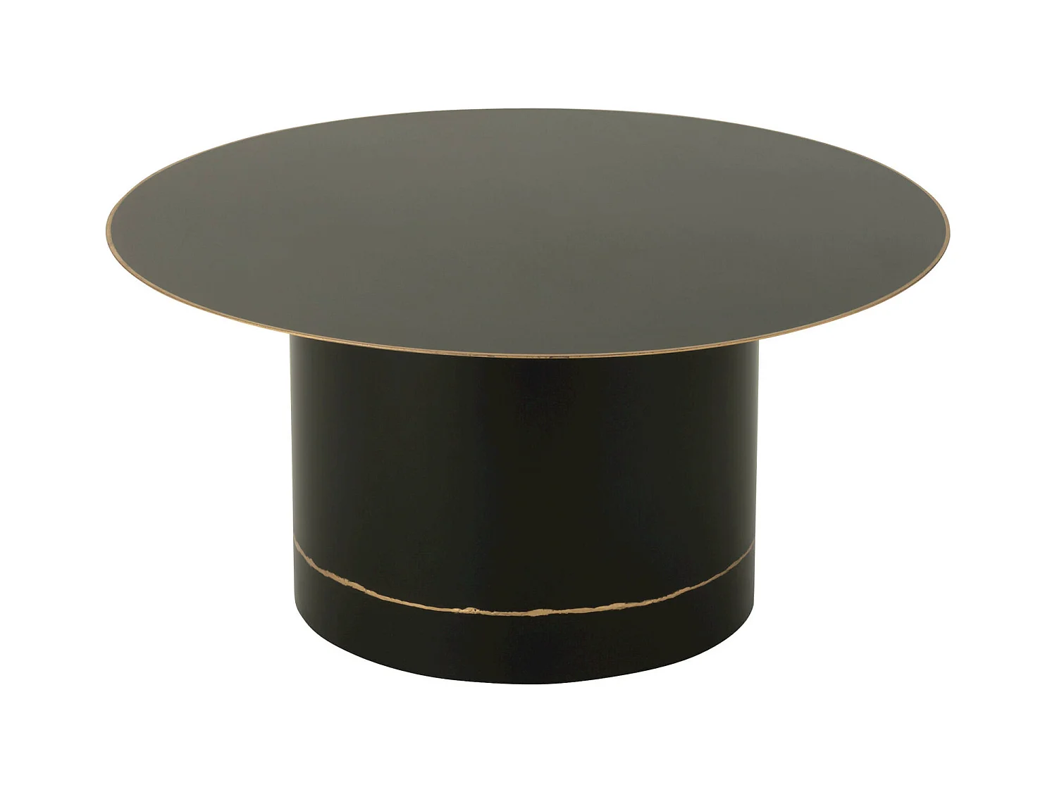 Table basse ronde cylindre noir bord doré design élégant