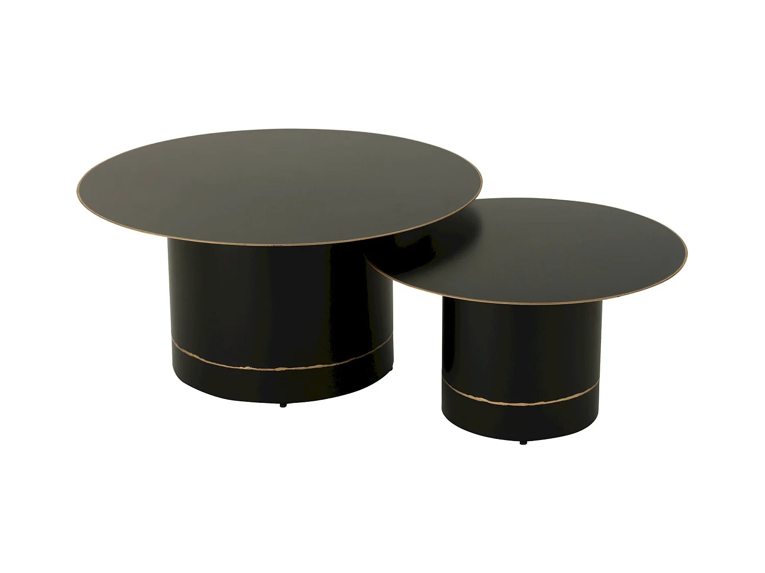 Table basse ronde cylindre noir bord doré design élégant