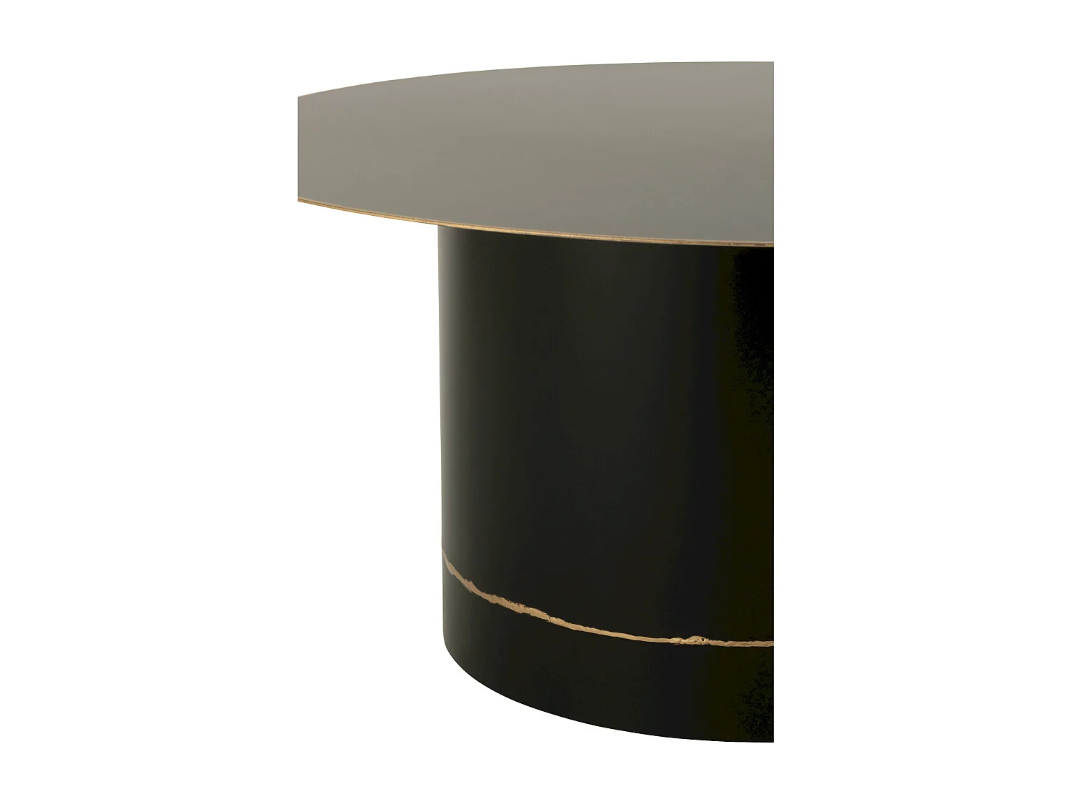 Table basse ronde cylindre noir bord doré design élégant
