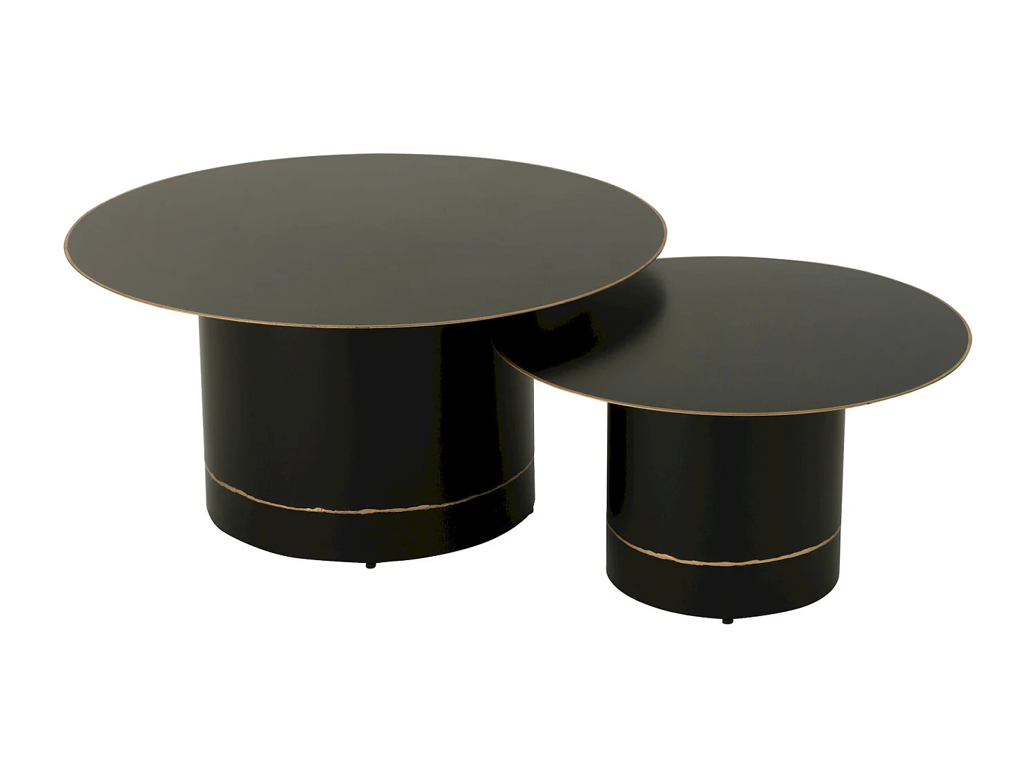 Table basse ronde cylindre noir bord doré design élégant