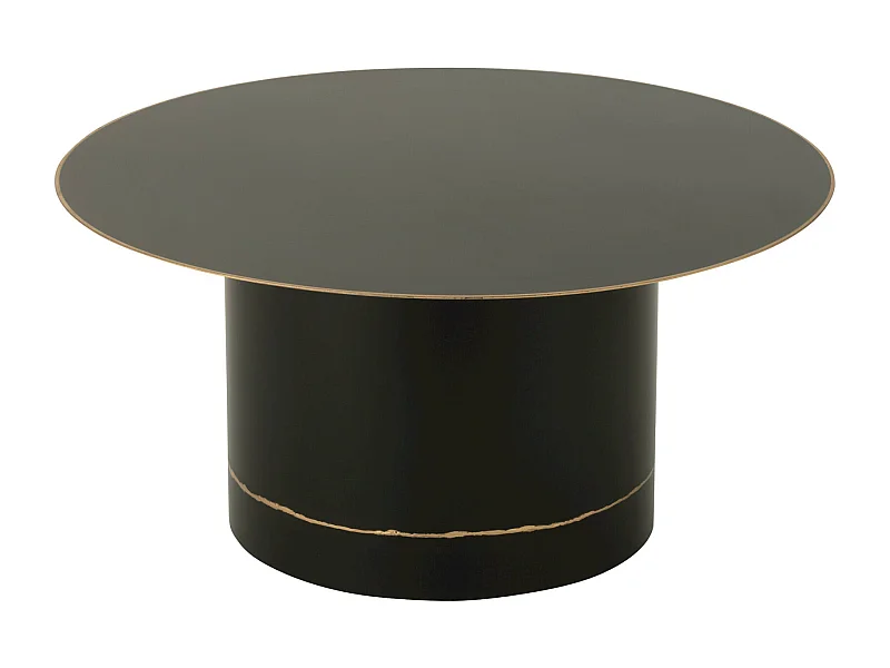 Table basse ronde cylindre noir bord doré design élégant
