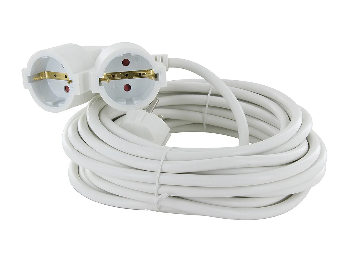 Prolongateur Schuko double tête 5m - blanc - Chacon