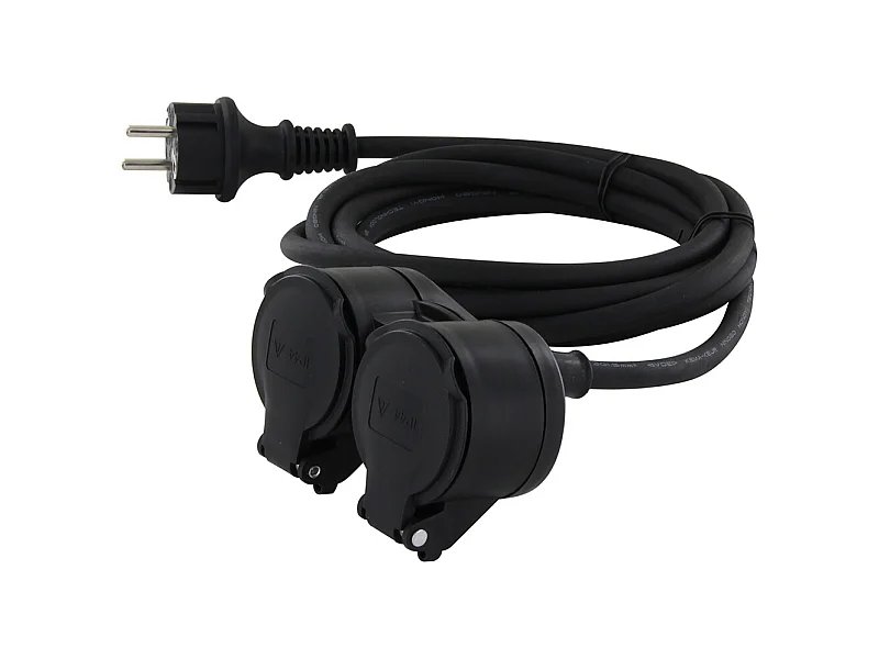 Prolongateur Schuko double tête 5m - IP44 - Chacon