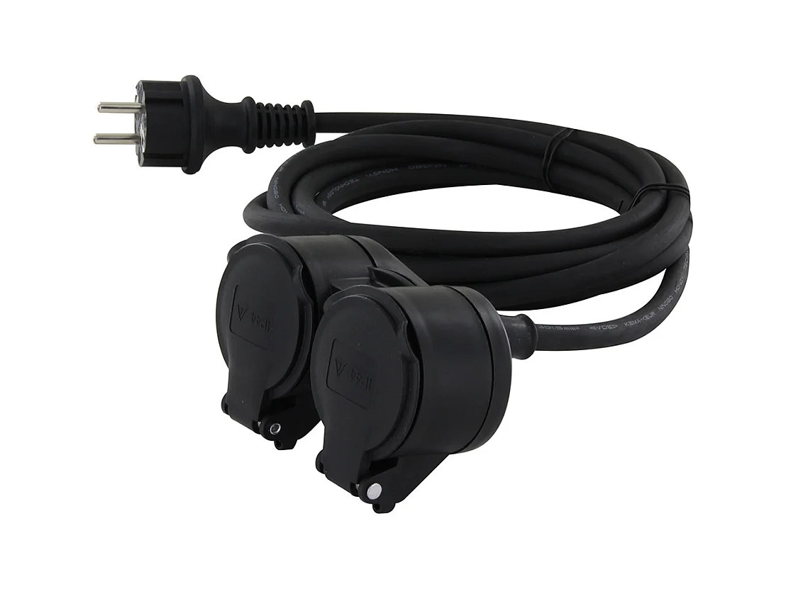 Prolongateur Schuko double tête 5m - IP44 - Chacon
