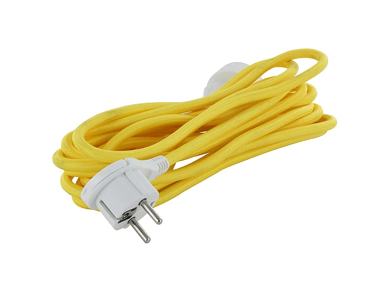 Prolongateur textile fiche plate 5m - Jaune et Noir - Chacon