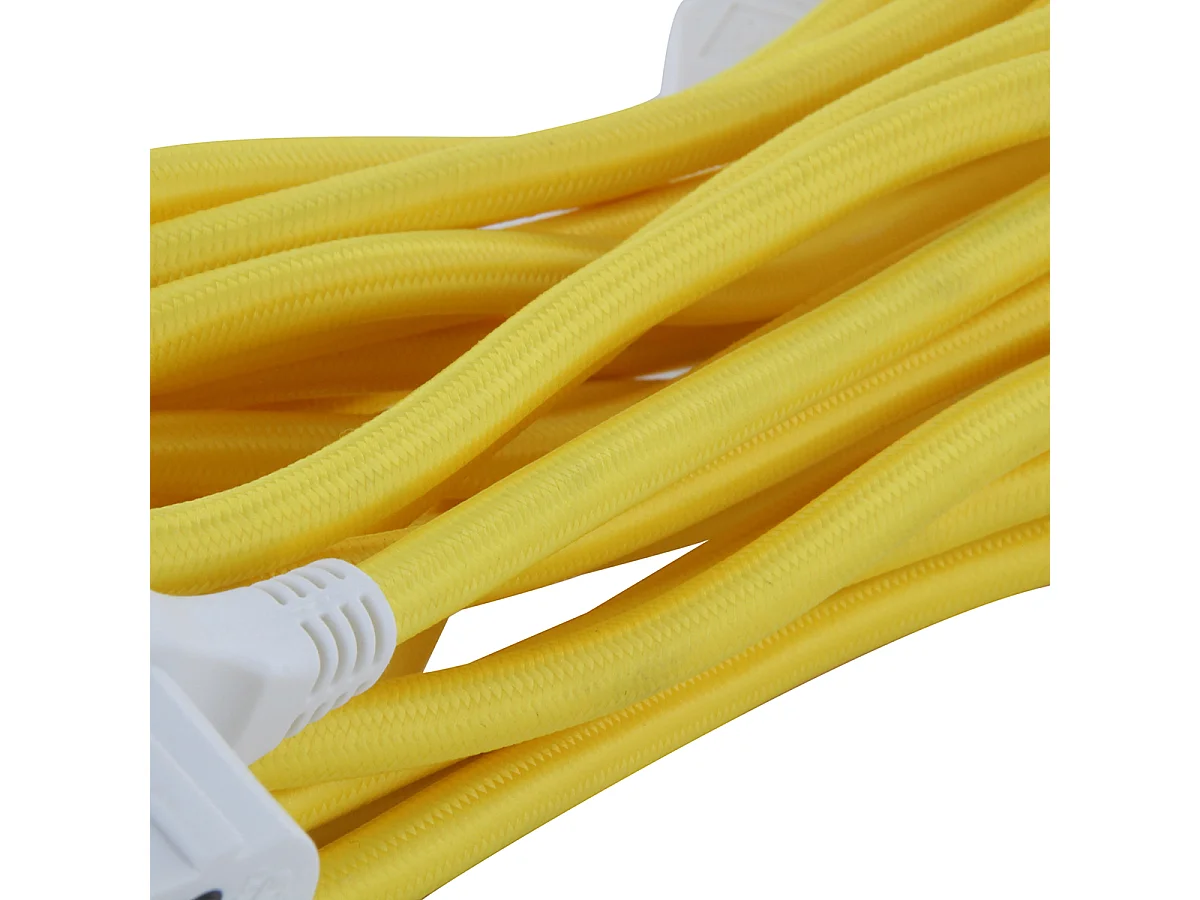Prolongateur textile fiche plate 5m - Jaune et Noir - Chacon