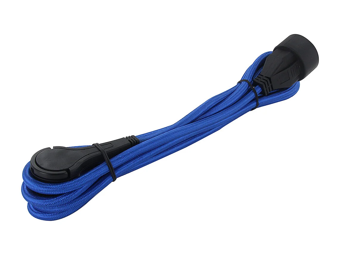 Prolongateur textile fiche plate 3m - Bleu et Noir - Chacon