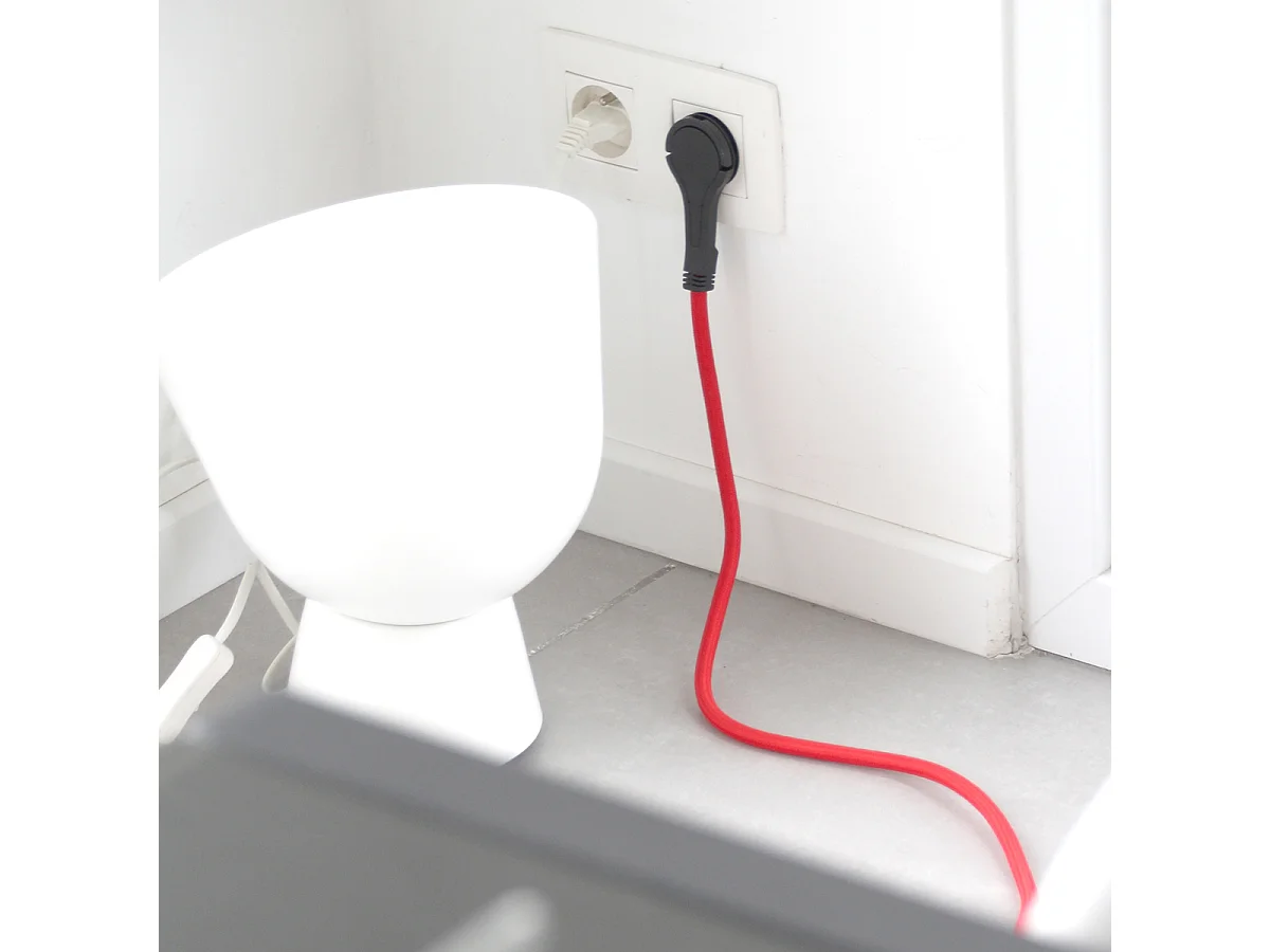 Prolongateur textile fiche plate 3m - Rouge et Noir - Chacon