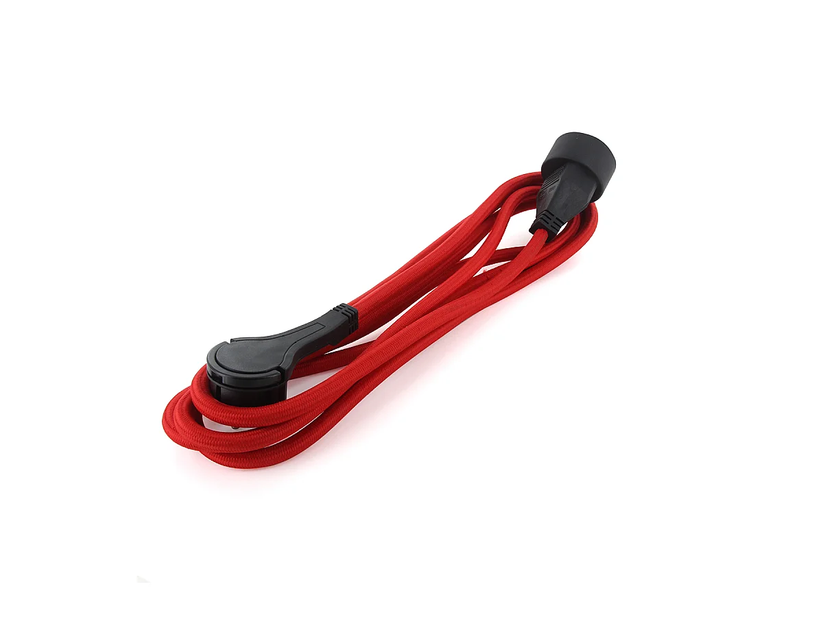 Prolongateur textile fiche plate 3m - rouge et noir - Chacon