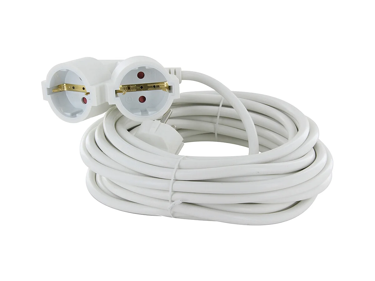 Prolongateur Schuko double tête 3m - Blanc - Chacon