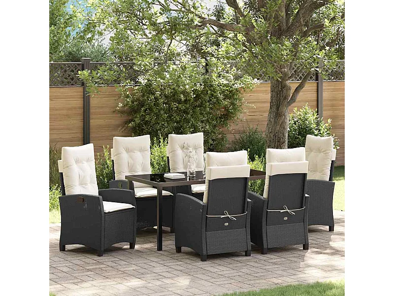 Garten Essgruppe 7 pcs Schwarz Poly-Rattan