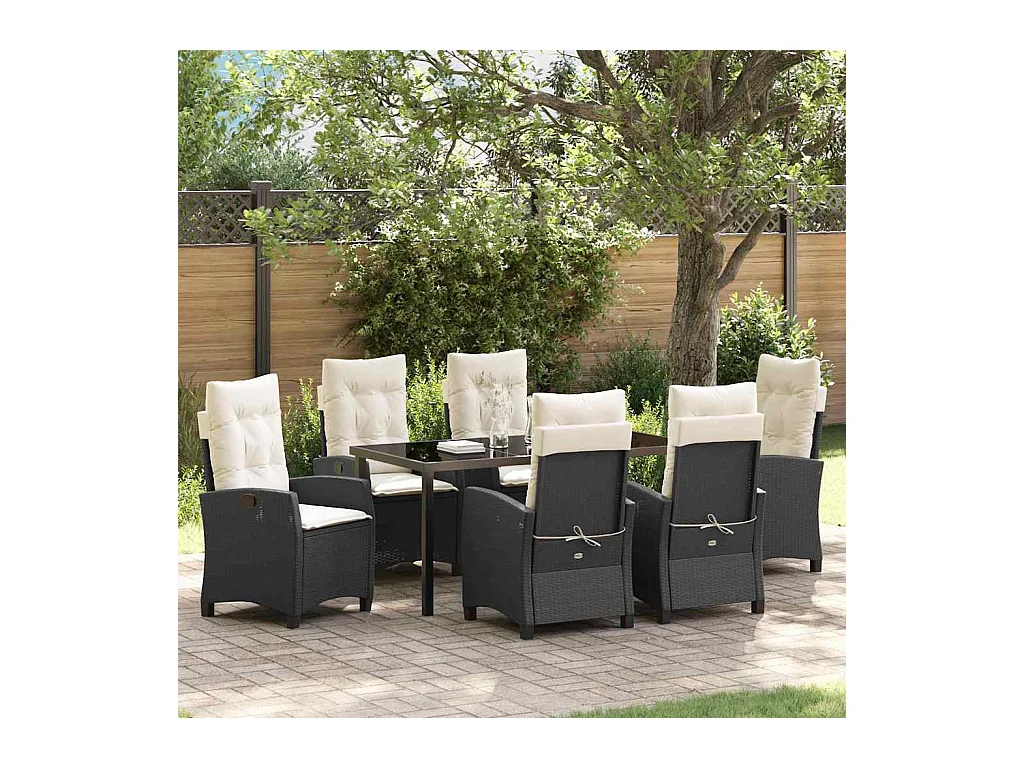 Set da Pranzo per Giardino 7 pcs Nero polyrattan