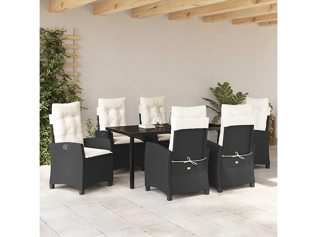 Ensemble de salle à manger pour jardin 7 pcs Noir polyrotin
